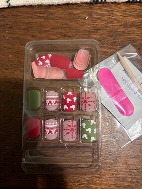 Assorted Mickey Mouse Pattern Press-On Nails - Red, Pink & Green